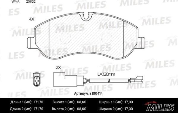 Miles E100414 - Тормозные колодки, дисковые, комплект unicars.by