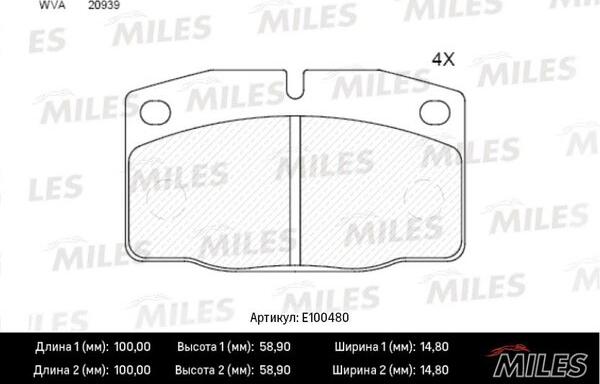 Miles E100480 - Тормозные колодки, дисковые, комплект unicars.by