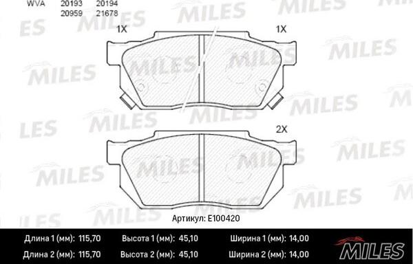 Miles E100420 - Тормозные колодки, дисковые, комплект unicars.by