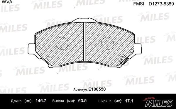 Miles E100550 - Тормозные колодки, дисковые, комплект unicars.by