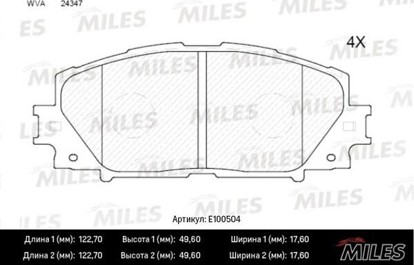 Miles E100504 - Тормозные колодки, дисковые, комплект unicars.by