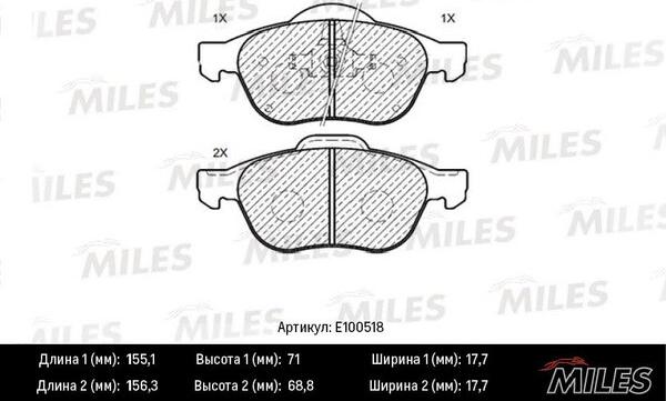 Miles E100518 - Тормозные колодки, дисковые, комплект unicars.by