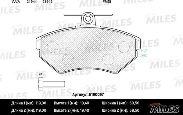 Miles E100097 - Тормозные колодки, дисковые, комплект unicars.by