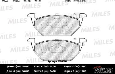 Miles E100054 - Тормозные колодки, дисковые, комплект unicars.by