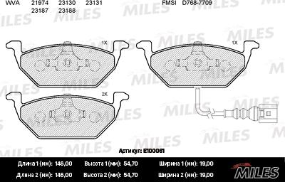 Miles E100061 - Тормозные колодки, дисковые, комплект unicars.by