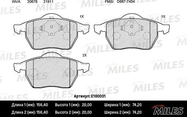 Miles E100031 - Тормозные колодки, дисковые, комплект unicars.by