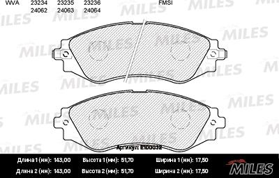 Miles E100032 - Тормозные колодки, дисковые, комплект unicars.by