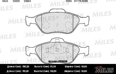 Miles E100026 - Тормозные колодки, дисковые, комплект unicars.by