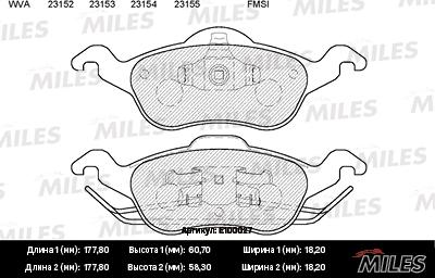 Miles E100027 - Тормозные колодки, дисковые, комплект unicars.by