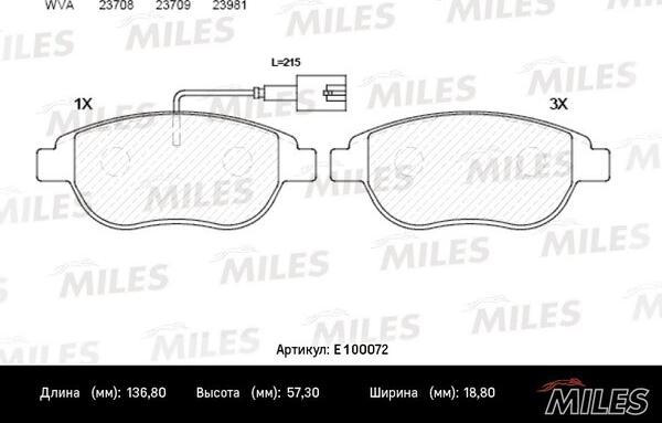 Miles E100072 - Тормозные колодки, дисковые, комплект unicars.by