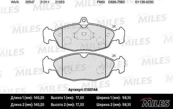 Miles E100144 - Тормозные колодки, дисковые, комплект unicars.by