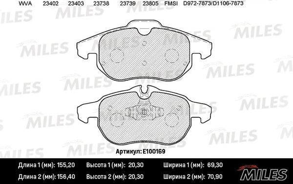 Miles E100169 - Тормозные колодки, дисковые, комплект unicars.by