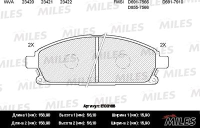 Miles E100166 - Тормозные колодки, дисковые, комплект unicars.by