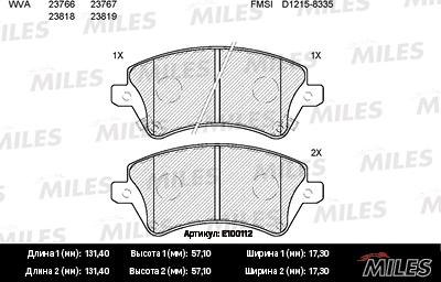 Miles E100112 - Тормозные колодки, дисковые, комплект unicars.by