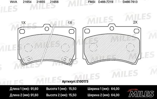 Miles E100173 - Тормозные колодки, дисковые, комплект unicars.by