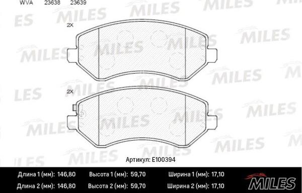 Miles E100394 - Тормозные колодки, дисковые, комплект unicars.by