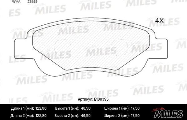 Miles E100395 - Тормозные колодки, дисковые, комплект unicars.by