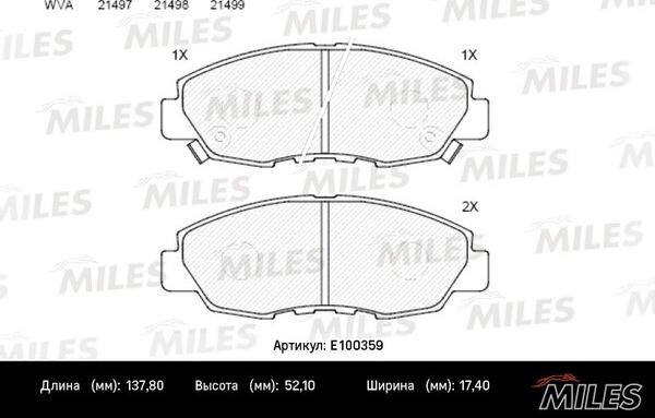 Miles E100359 - Тормозные колодки, дисковые, комплект unicars.by