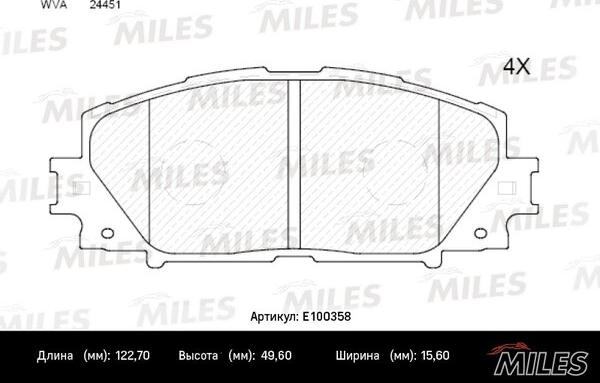 Miles E100358 - Тормозные колодки, дисковые, комплект unicars.by