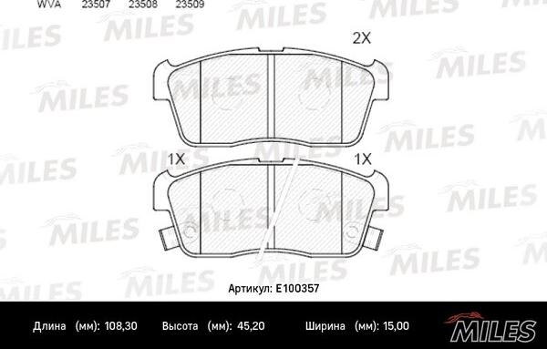 Miles E100357 - Тормозные колодки, дисковые, комплект unicars.by