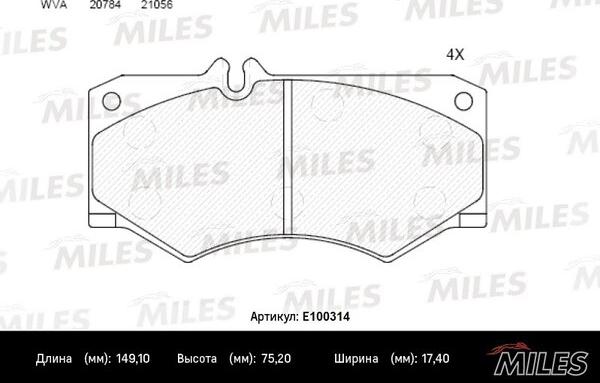 Miles E100314 - Тормозные колодки, дисковые, комплект unicars.by