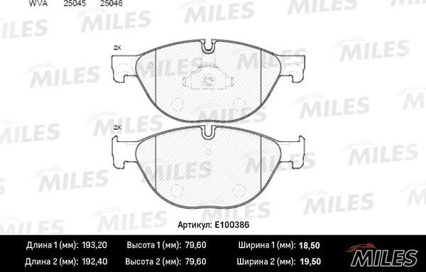 Miles E100386 - Тормозные колодки, дисковые, комплект unicars.by