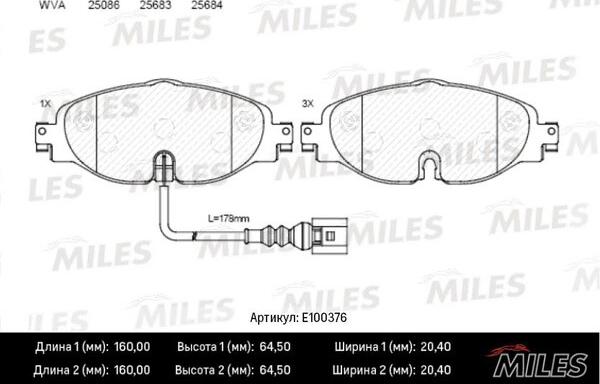 Miles E100376 - Тормозные колодки, дисковые, комплект unicars.by