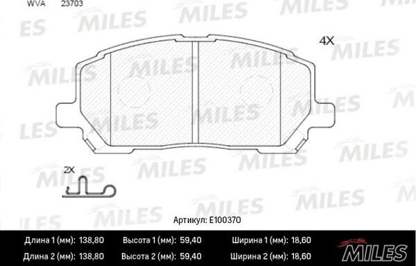 Miles E100370 - Тормозные колодки, дисковые, комплект unicars.by