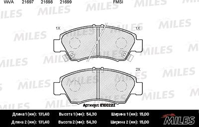 Miles E100222 - Тормозные колодки, дисковые, комплект unicars.by