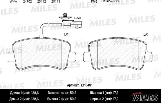 Miles E110481 - Тормозные колодки, дисковые, комплект unicars.by