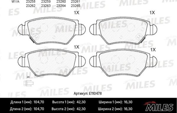 Miles E110478 - Тормозные колодки, дисковые, комплект unicars.by