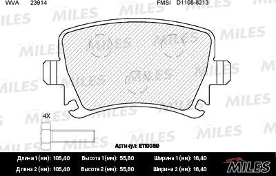 Miles E110059 - Тормозные колодки, дисковые, комплект unicars.by