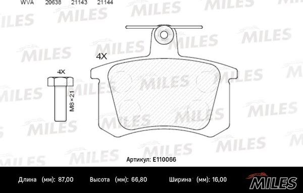 Miles E110066 - Тормозные колодки, дисковые, комплект unicars.by