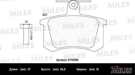 Miles E110086 - Тормозные колодки, дисковые, комплект unicars.by