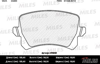 Miles E110151 - Тормозные колодки, дисковые, комплект unicars.by