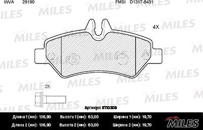 Miles E110306 - Тормозные колодки, дисковые, комплект unicars.by