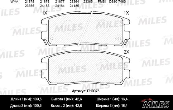 Miles E110375 - Тормозные колодки, дисковые, комплект unicars.by