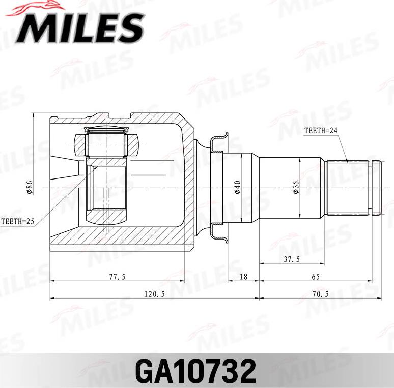 Miles GA10732 - Шарнирный комплект, ШРУС, приводной вал unicars.by