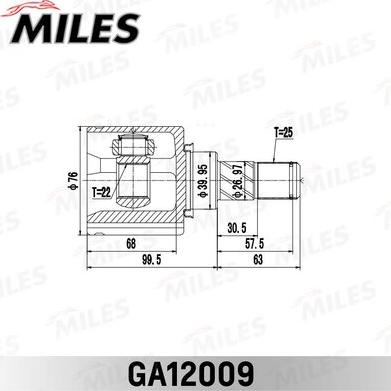 Miles GA12009 - Шарнирный комплект, ШРУС, приводной вал unicars.by