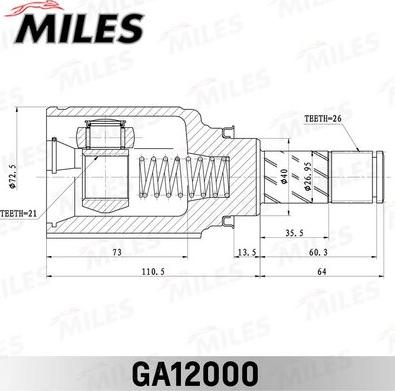 Miles GA12000 - Шарнирный комплект, ШРУС, приводной вал unicars.by