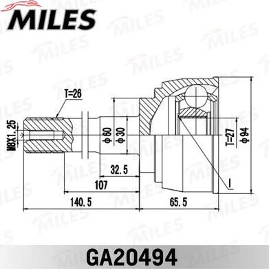 Miles GA20494 - Шарнирный комплект, ШРУС, приводной вал unicars.by