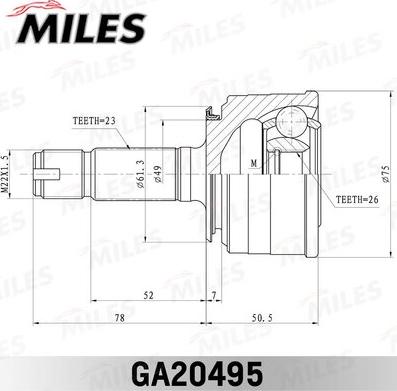 Miles GA20495 - Шарнирный комплект, ШРУС, приводной вал unicars.by