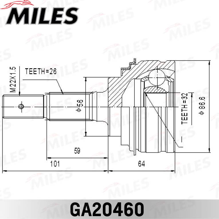 Miles GA20460 - Шарнирный комплект, ШРУС, приводной вал unicars.by