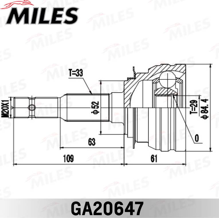 Miles GA20647 - Шарнирный комплект, ШРУС, приводной вал unicars.by