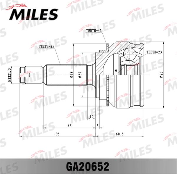 Miles GA20652 - Шарнирный комплект, ШРУС, приводной вал unicars.by