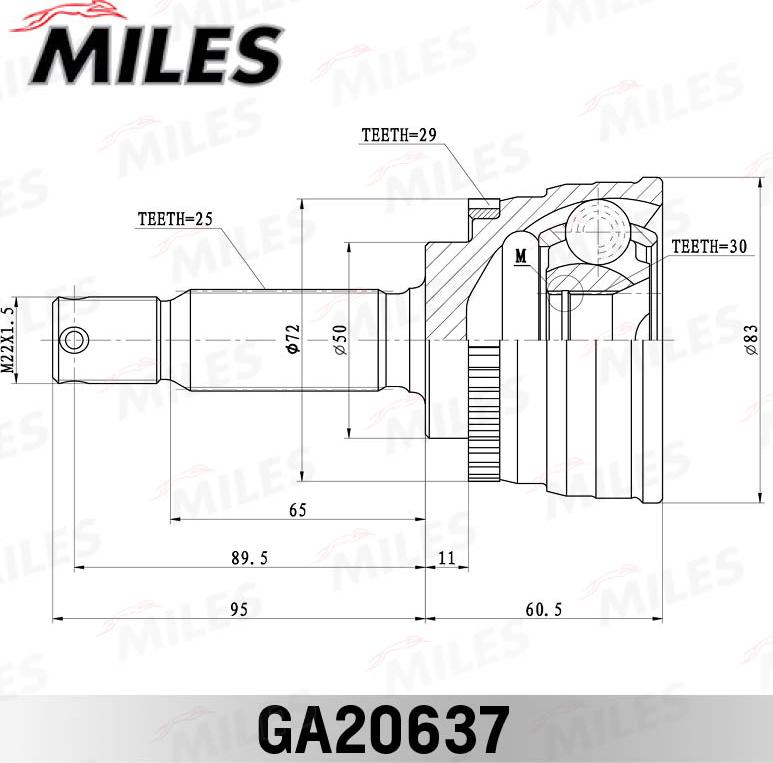 Miles GA20637 - Шарнирный комплект, ШРУС, приводной вал unicars.by