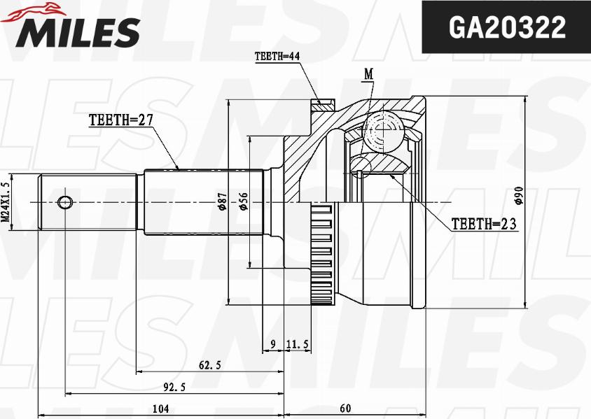 Miles GA20322 - Шарнирный комплект, ШРУС, приводной вал unicars.by