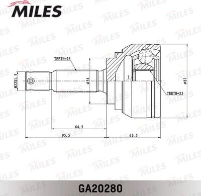 Miles GA20280 - Шарнирный комплект, ШРУС, приводной вал unicars.by