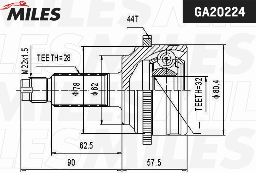 Miles GA20224 - Шарнирный комплект, ШРУС, приводной вал unicars.by