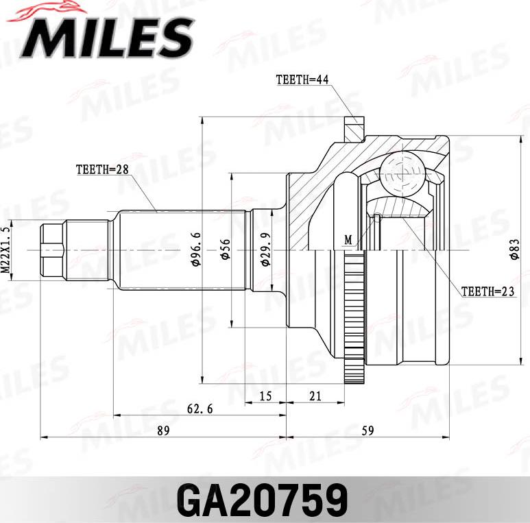 Miles GA20759 - Шарнирный комплект, ШРУС, приводной вал unicars.by